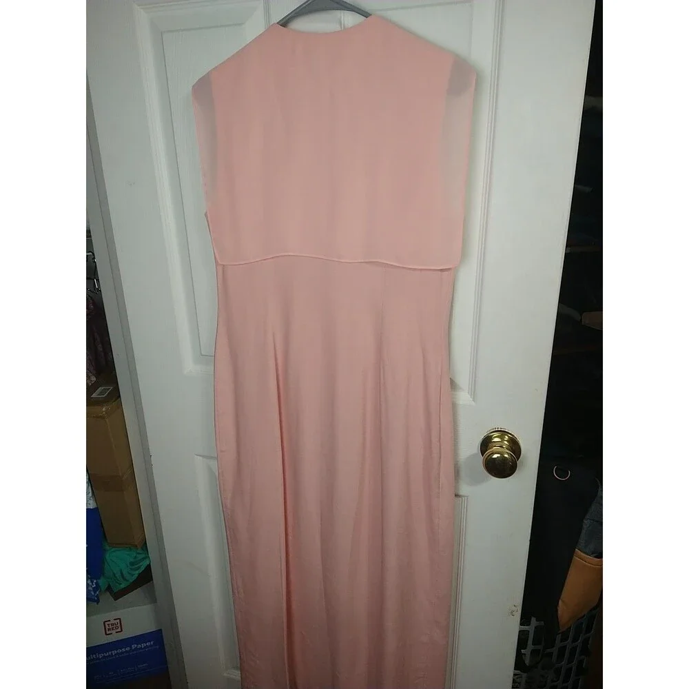 Misty Lane Woman 12 Pink Sleeveless Flax Blend Lined Maxi Straight Button Dress